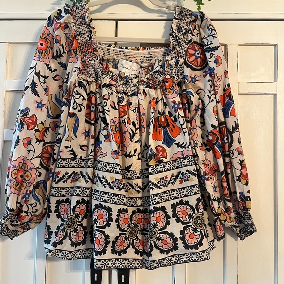 Cara Cara Tops - CARA CARA CHARLESTON SQUARE NECK BLOUSE IN TURTLEDOVE BOTANICALS SIZE M NWOT